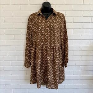 Emma Ella Paris Brown & Green Patterned Dress, SZ M/L EUC
